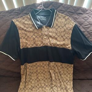 Coach Men's Polo Shirt in Black and Tan